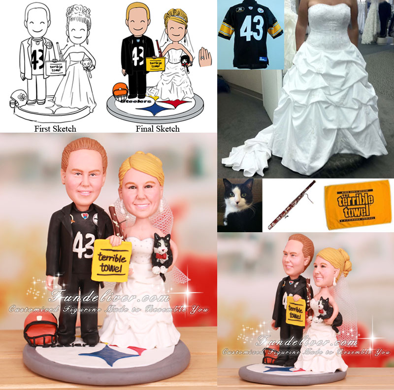 Football Theme Steelers Cake Topper with the Terrible Towel and Bassoon